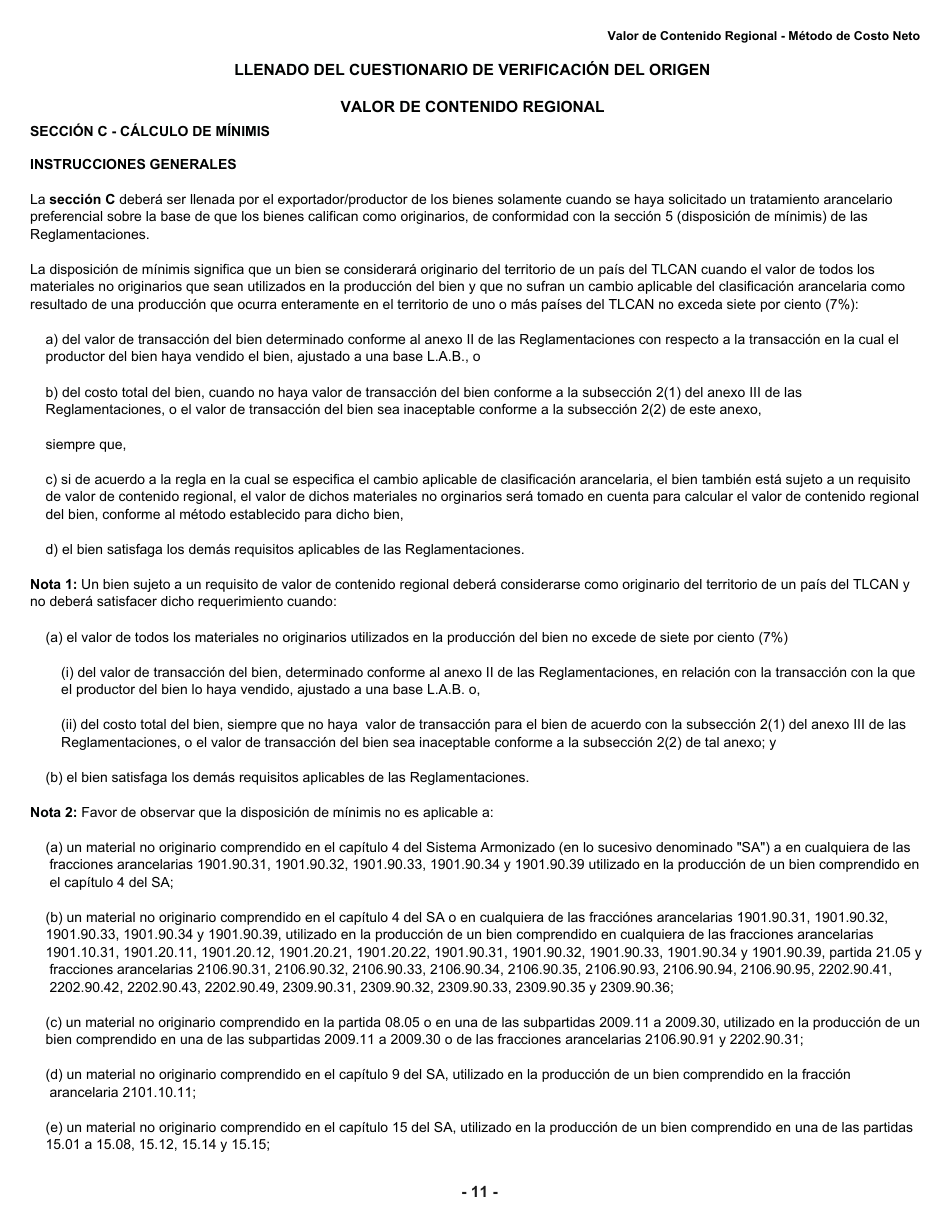 Formulario B228 S Tratado De Libre Comercio De America Del Norte (Tlcan) Cuestionario De Verificacion Del Origen - Valor De Contenido Regional Metodo De Costo Neto - Canada (Spanish), Page 12