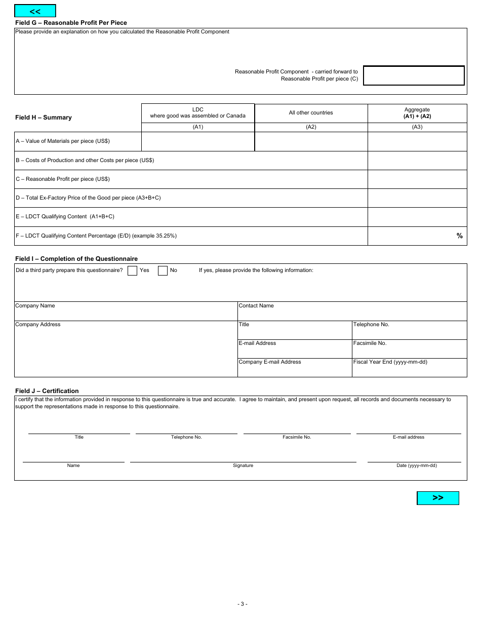 Form BSF249 Least Developed Country Origin Verification Questionnaire - Preference Criteria E - Canada, Page 3