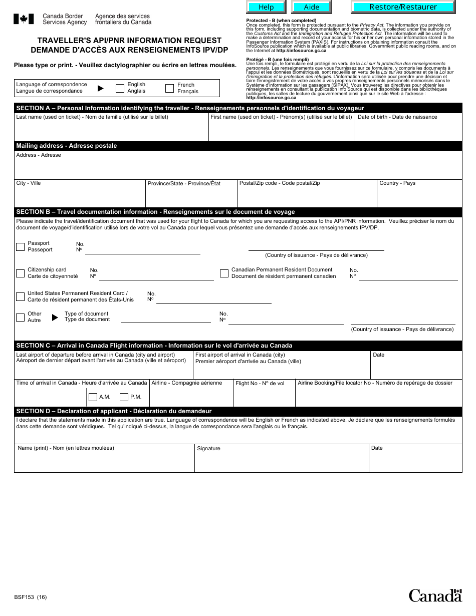 Form BSF153 - Fill Out, Sign Online and Download Fillable PDF, Canada ...