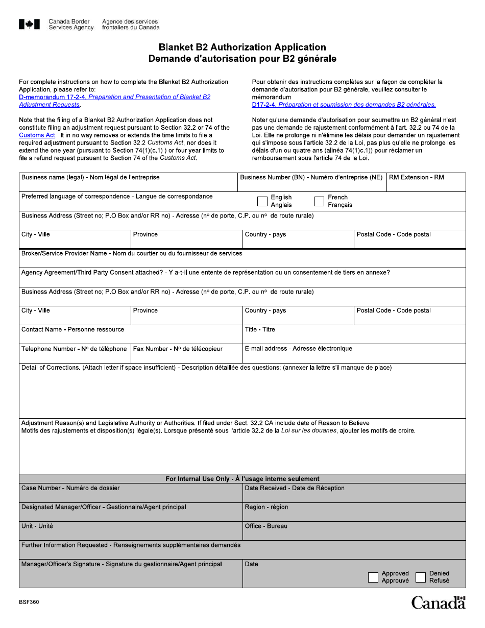 Form BSF360 Fill Out, Sign Online and Download Fillable PDF, Canada