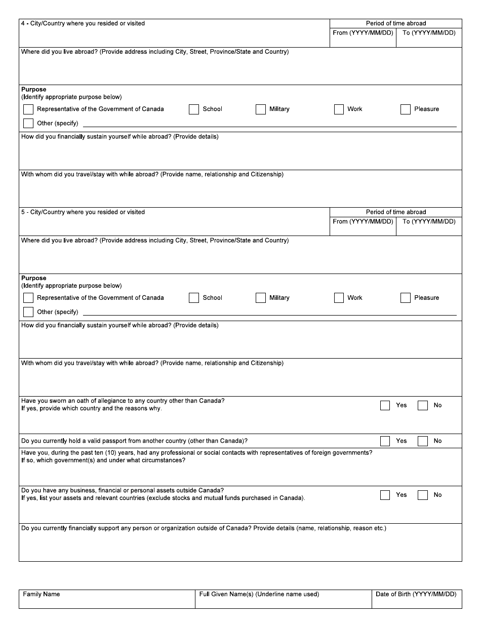 Form BSF641 Residency and Travel Outside of Canada Questionnaire - Canada, Page 3