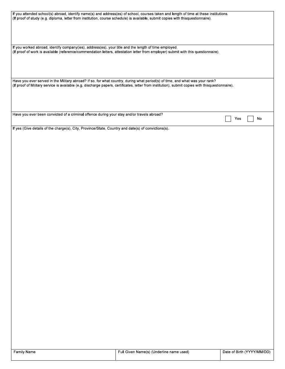 Form BSF641 Residency and Travel Outside of Canada Questionnaire - Canada, Page 4