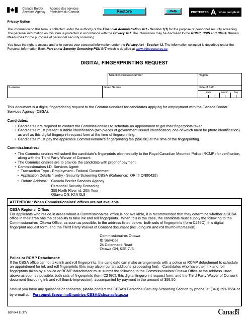 Form BSF644  Printable Pdf