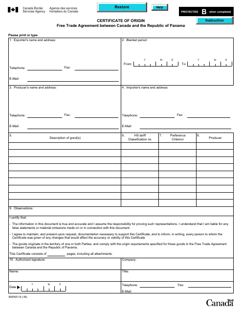 Form BSF631  Printable Pdf
