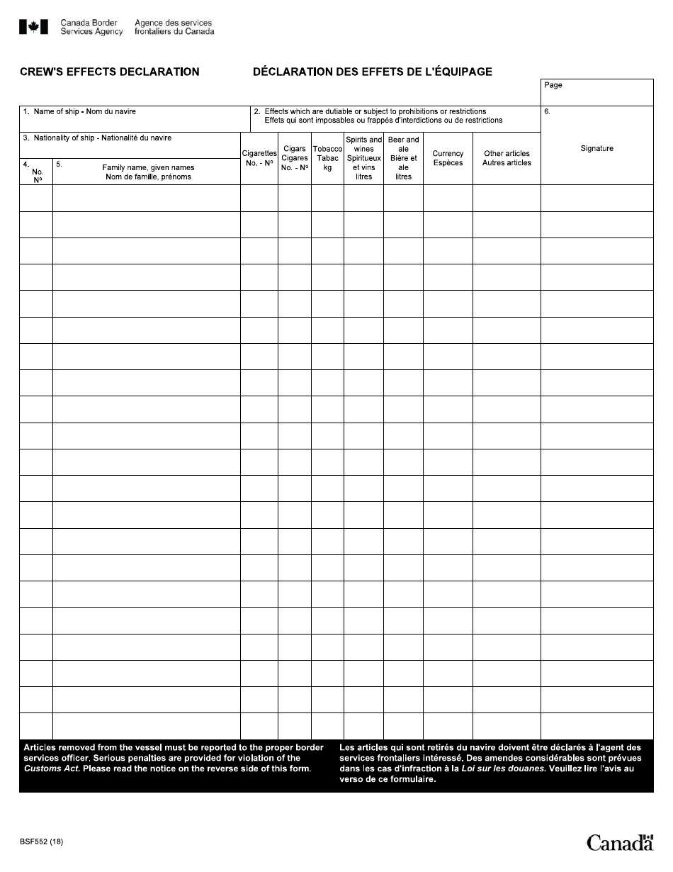 Form BSF552 - Fill Out, Sign Online and Download Fillable PDF, Canada ...