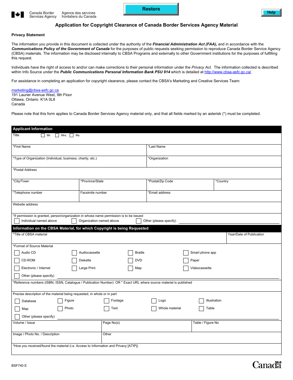 Form BSF740 - Fill Out, Sign Online and Download Fillable PDF, Canada ...