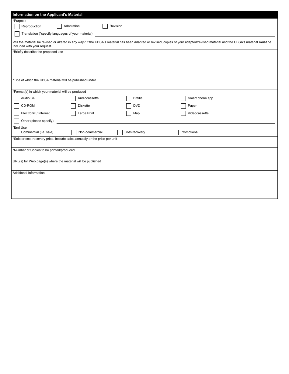 Form BSF740 Application for Copyright Clearance of Canada Border Services Agency Material - Canada, Page 2