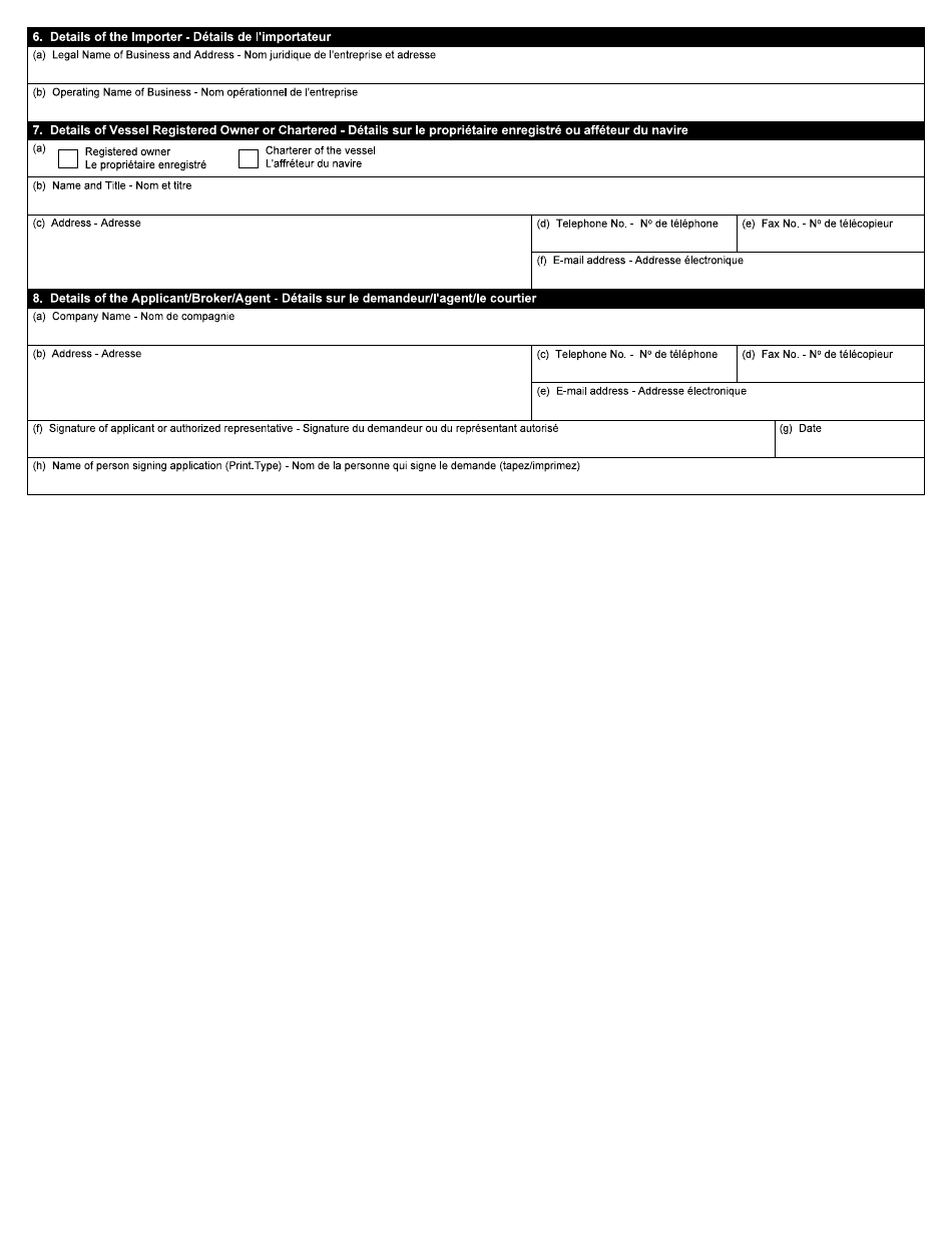 Form C47-1 Application for Duty Remission on a 1 / 120th Basis for Vessel Temporary Admission to the Coasting Trade of Canada Where a Coasting Trade Licence Is Not Required - Canada (English / French), Page 2