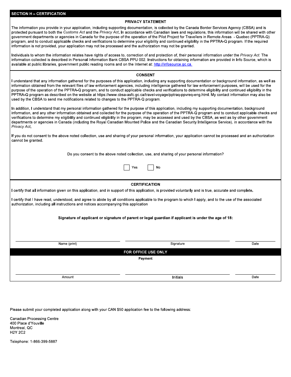 Form BSF814 Pilot Project for Travellers in Remote Areas - Quebec (Pptra-Q) Application Form - Canada, Page 3