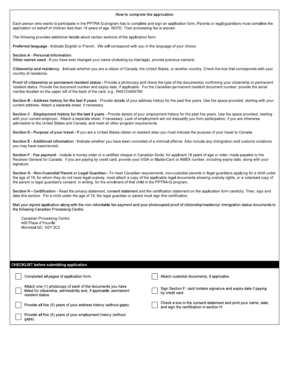 Form BSF814 Pilot Project for Travellers in Remote Areas - Quebec (Pptra-Q) Application Form - Canada, Page 4