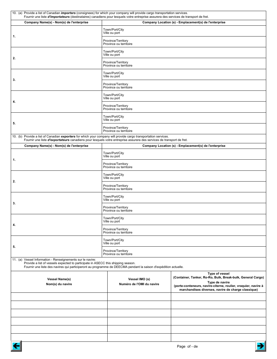 Form BSF786 Arctic Shipping Electronic Commercial Clearance (Asecc) Program Carrier Pre-season Profile - Canada (English / French), Page 4