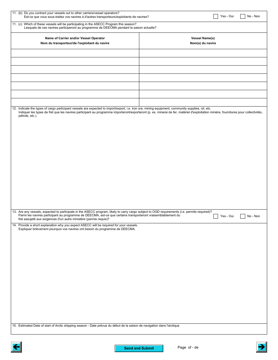 Form BSF786 Arctic Shipping Electronic Commercial Clearance (Asecc) Program Carrier Pre-season Profile - Canada (English / French), Page 5