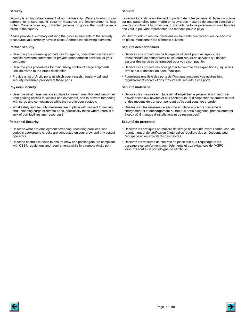 Form BSF786 Arctic Shipping Electronic Commercial Clearance (Asecc) Program Carrier Pre-season Profile - Canada (English / French), Page 6