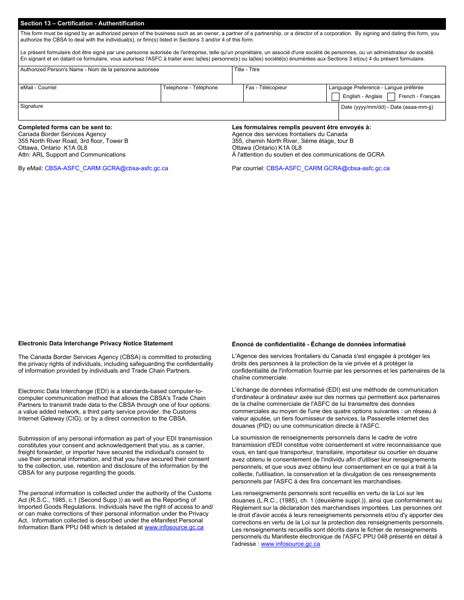 Form BSF815 Electronic Data Interchange (Edi) Application for Daily Notice (Dn) and Statement of Account (Soa) - Canada (English / French), Page 4
