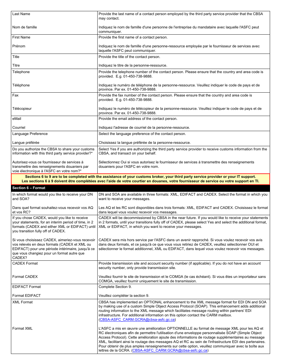 Form BSF815 Electronic Data Interchange (Edi) Application for Daily Notice (Dn) and Statement of Account (Soa) - Canada (English / French), Page 9