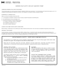 Form E618 &quot;Confined Space Safety Checklist and Entry Permit&quot; - Canada