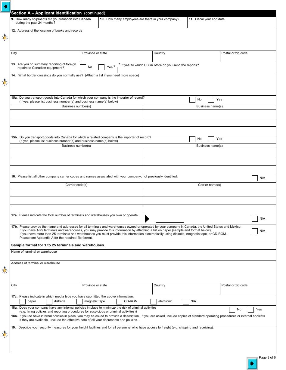 Form E647 Part 1 Customs Self Assessment Program - Carrier Application - Canada, Page 3