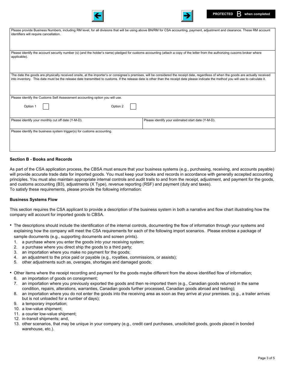 Form E655 Customs Self-assessment Program Importer Part II Application - Canada, Page 3