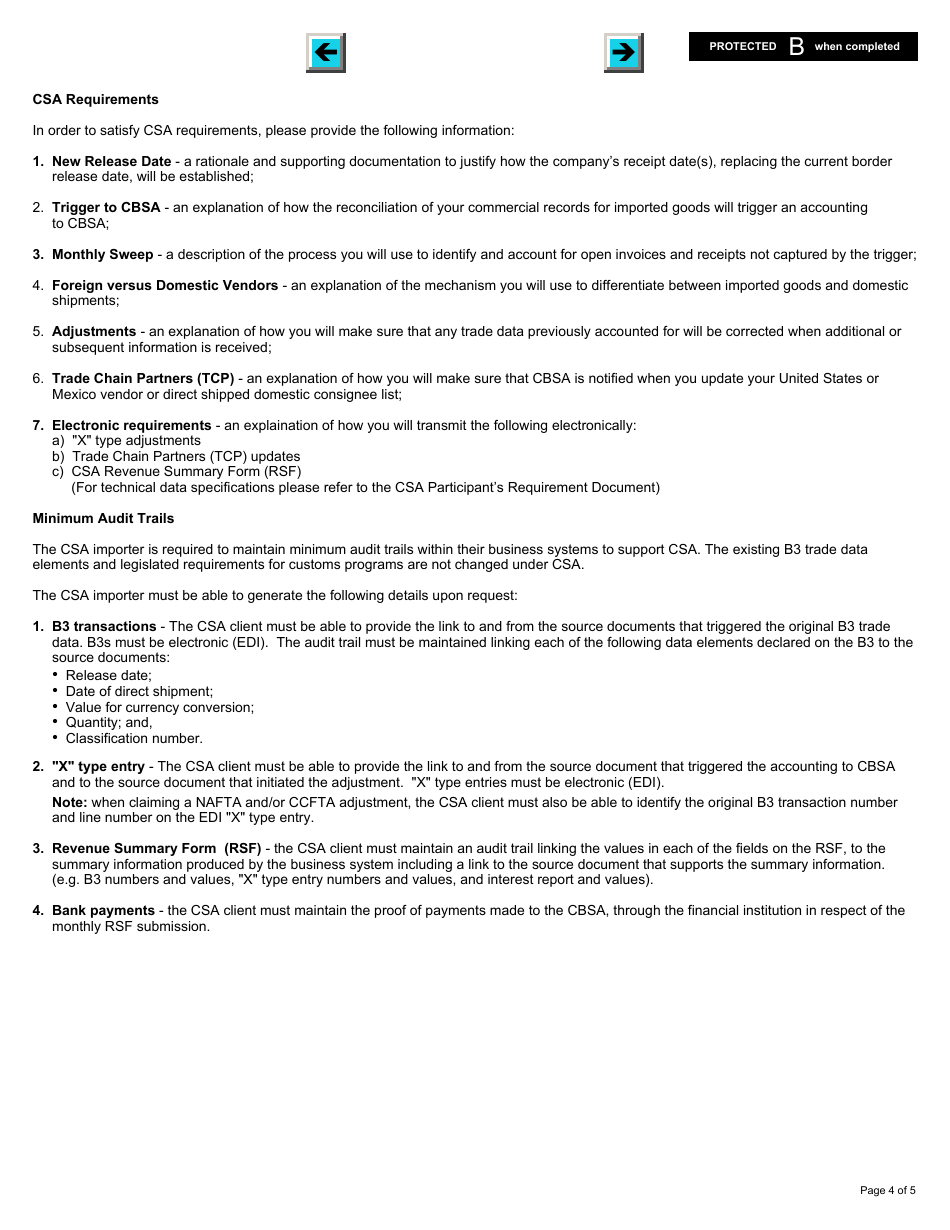Form E655 Customs Self-assessment Program Importer Part II Application - Canada, Page 4