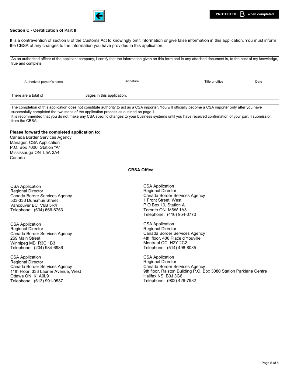 Form E655 Customs Self-assessment Program Importer Part II Application - Canada, Page 5