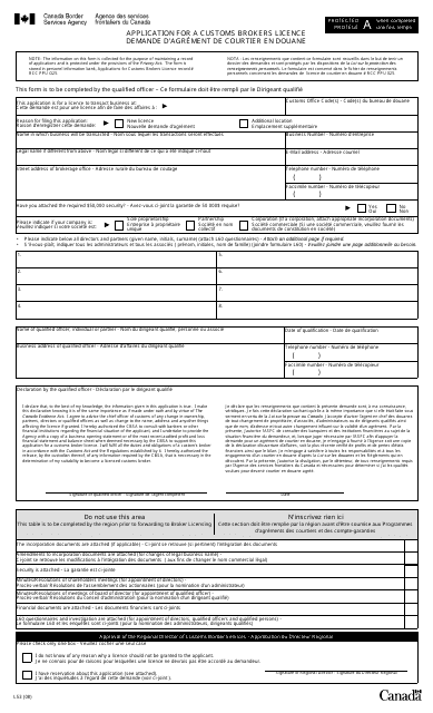 Form L53 Application for Customs Brokers Licence - Canada (English/French)