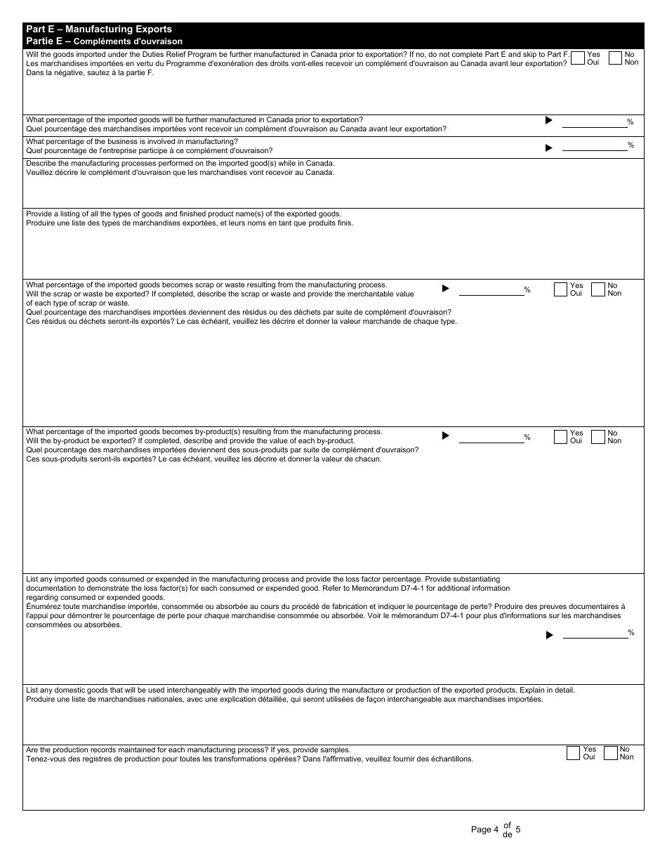 Form K90 Duties Relief Application - Canada (English / French), Page 4