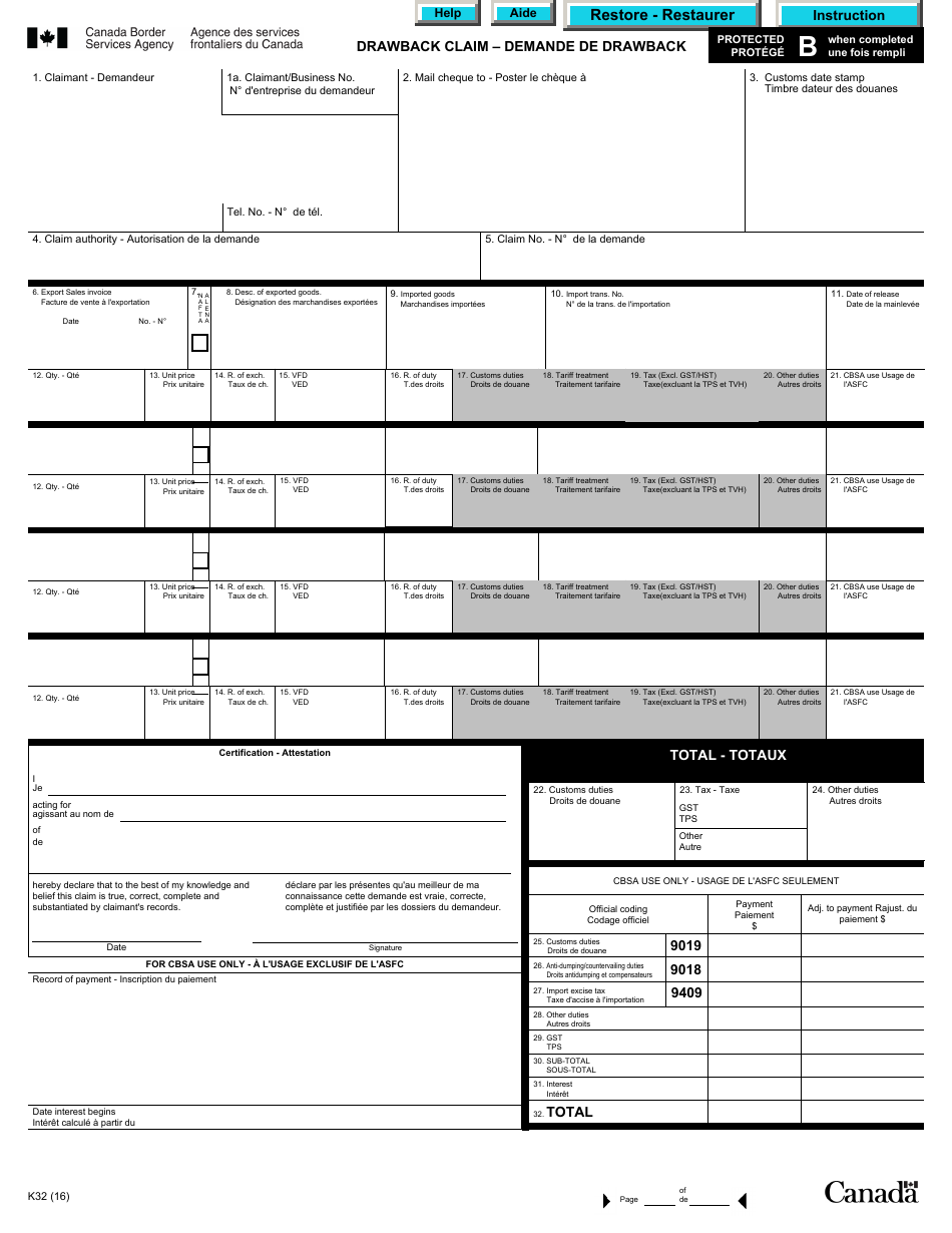 Form K32 - Fill Out, Sign Online and Download Fillable PDF, Canada ...
