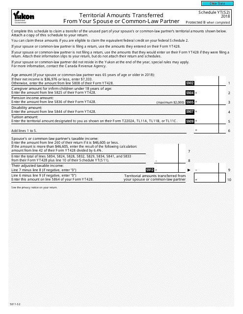 Form 5011-S2 Schedule YT(S2) 2018 Printable Pdf