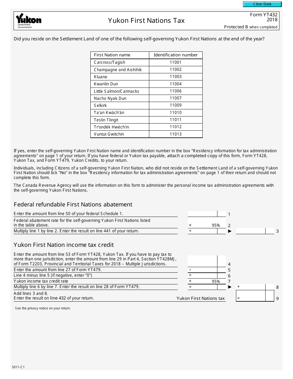 Form 5011-C1 (YT432) Yukon First Nations Tax - Canada, Page 1