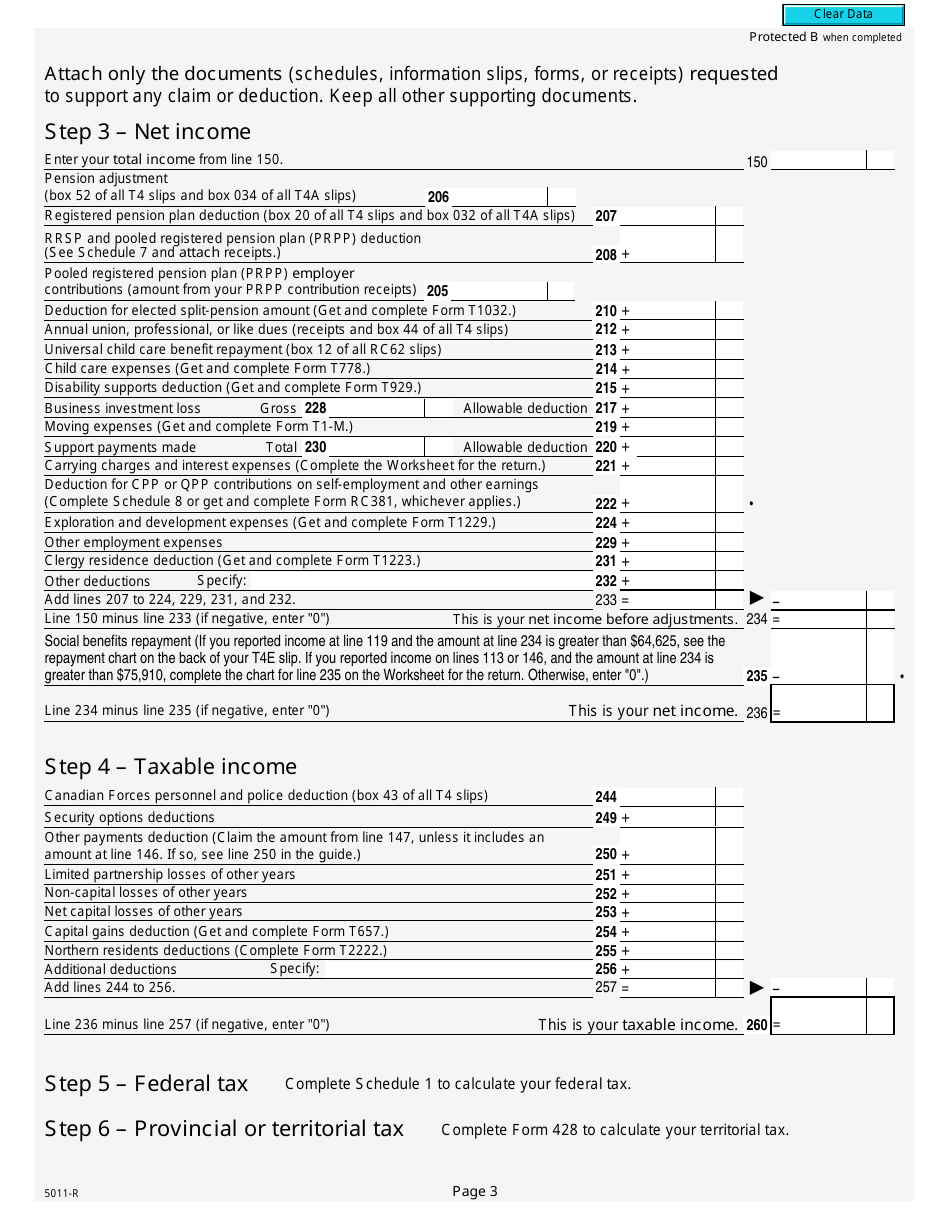 Form 5011-R Income Tax and Benefit Return - Canada, Page 3