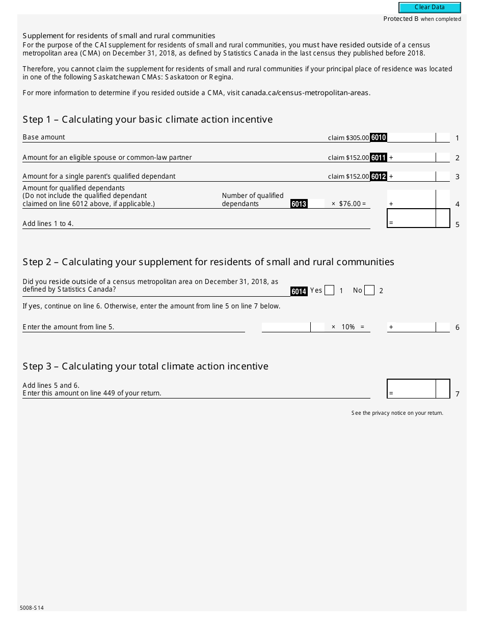Form 5008-S14 Schedule 14 Climate Action Incentive - Canada, Page 2