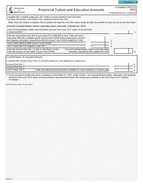 Form 5008-S11 Schedule SK(S11) 2018 Printable Pdf