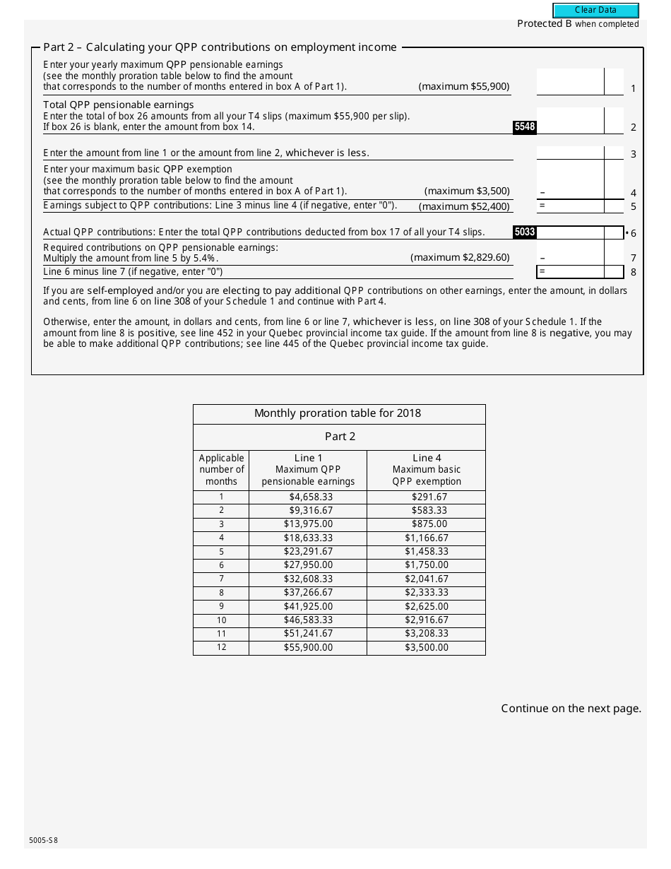 Form 5005-S8 Schedule 8 Quebec Pension Plan Contributions - Canada, Page 2