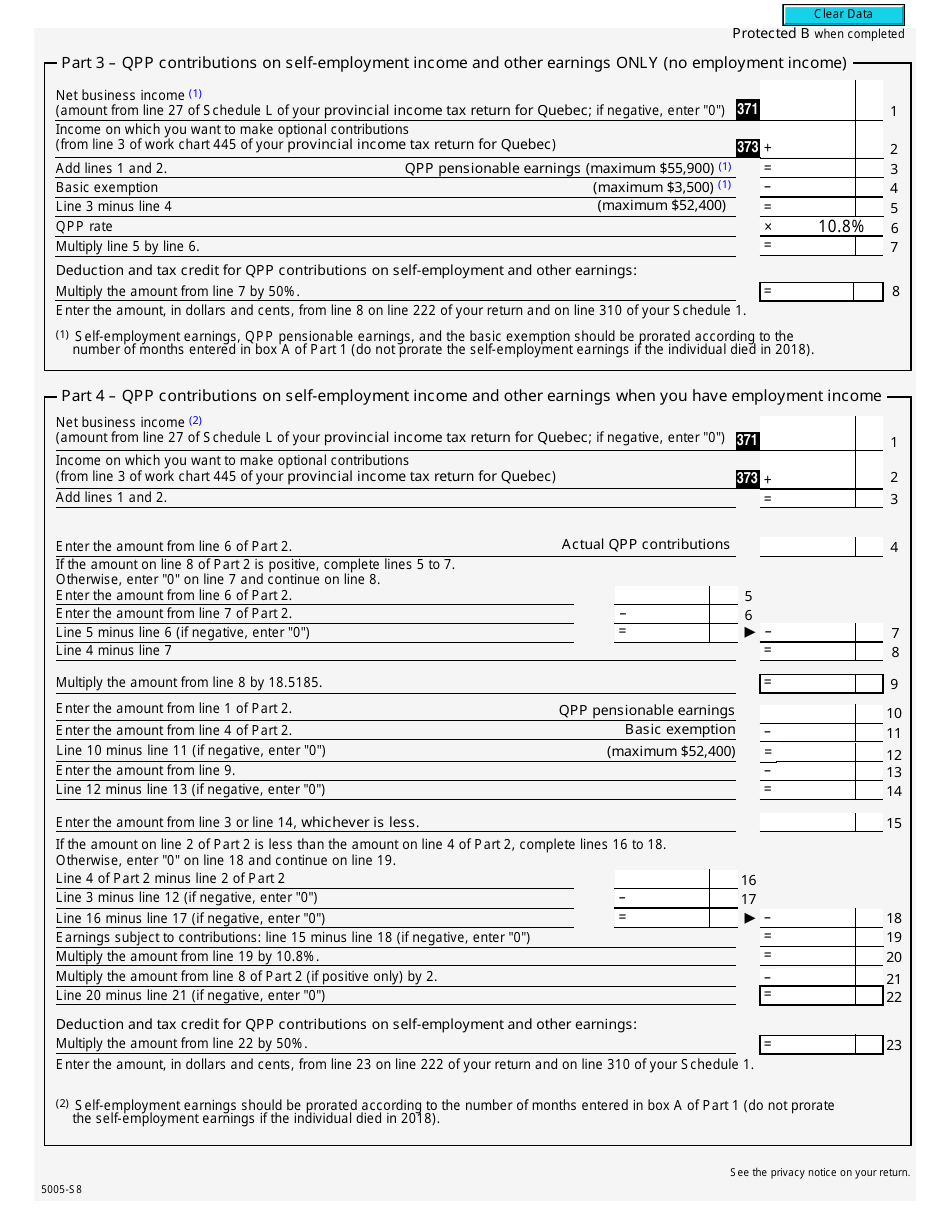 Form 5005-S8 Schedule 8 Quebec Pension Plan Contributions - Canada, Page 3