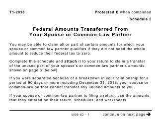 Form 5005-S2 Schedule 2 Federal Amounts Transferred From Your Spouse or Common-Law Partner (Large Print) - Canada