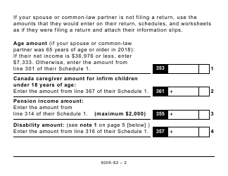 Form 5005-S2 Schedule 2 Federal Amounts Transferred From Your Spouse or Common-Law Partner (Large Print) - Canada, Page 2