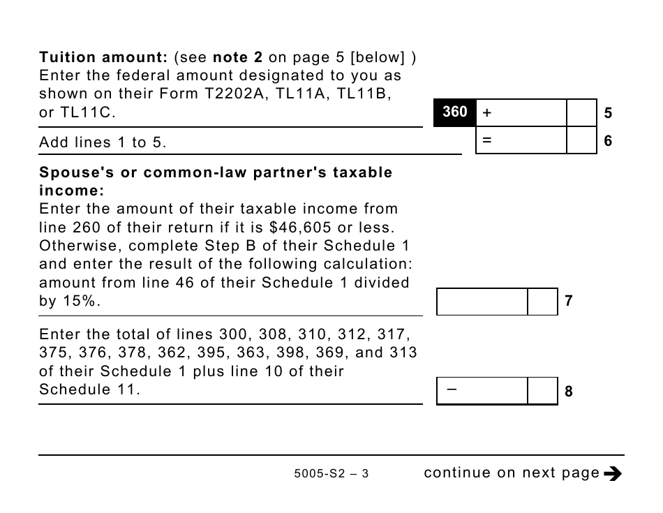 Form 5005-S2 Schedule 2 Federal Amounts Transferred From Your Spouse or Common-Law Partner (Large Print) - Canada, Page 3