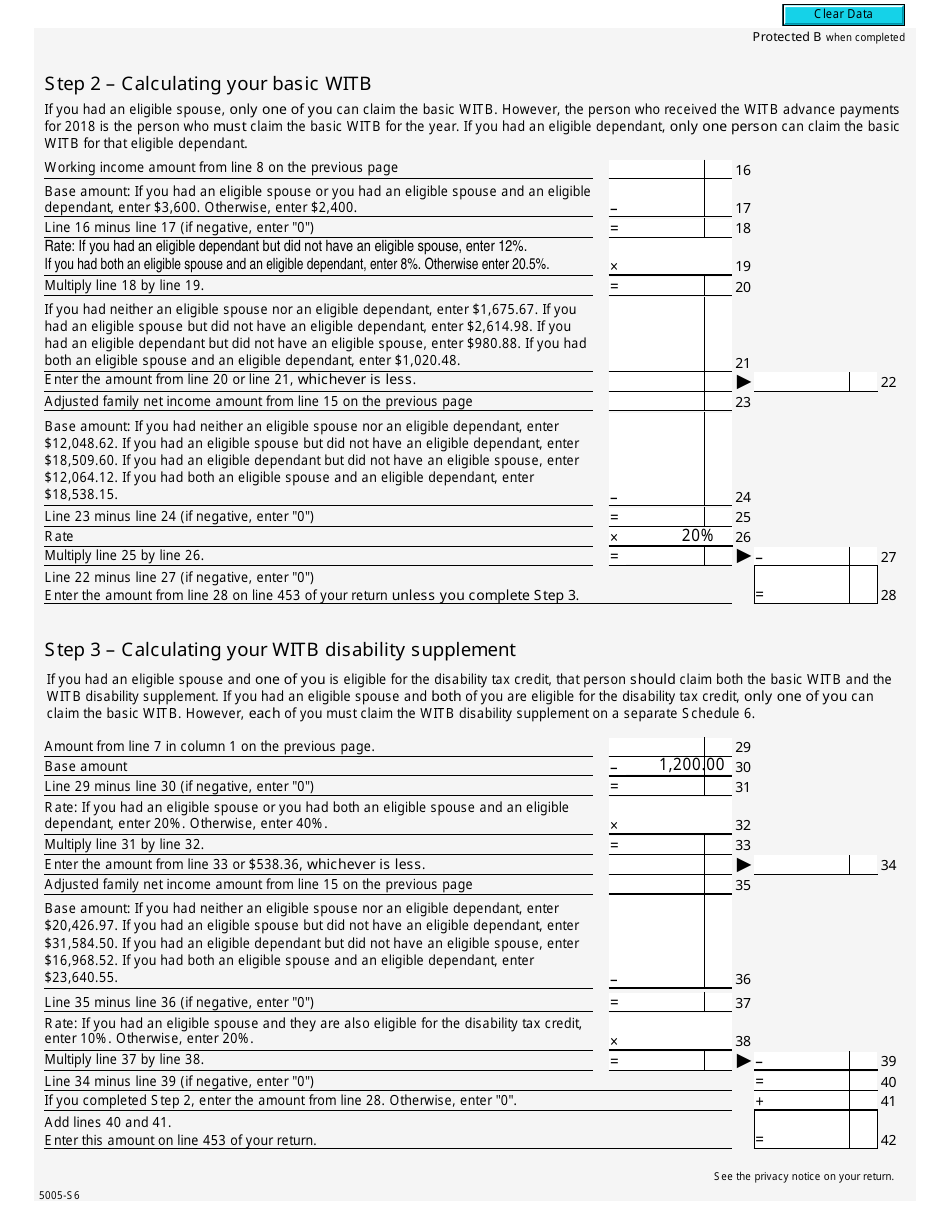 Form 5005-S6 Schedule 6 Working Income Tax Benefit - Canada, Page 3