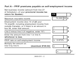 Form 5005-S10 Schedule 10 Employment Insurance (Ei) and Provincial Parental Insurance Plan (Ppip) Premiums (Large Print) - Canada, Page 2
