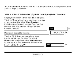 Form 5005-S10 Schedule 10 Employment Insurance (Ei) and Provincial Parental Insurance Plan (Ppip) Premiums (Large Print) - Canada, Page 4