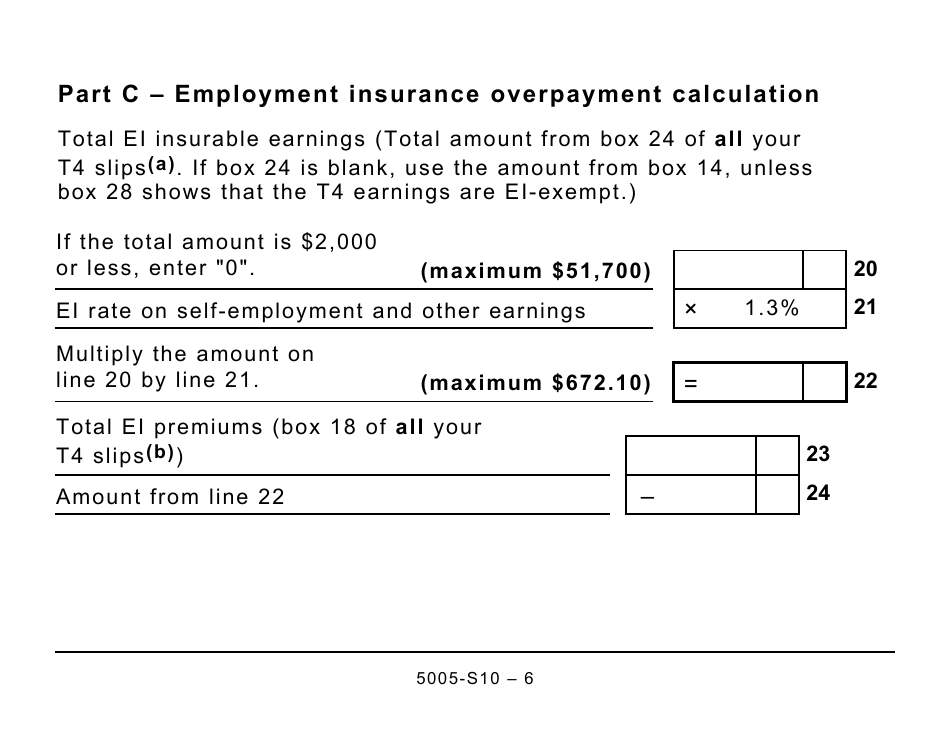 Form 5005-S10 Schedule 10 Employment Insurance (Ei) and Provincial Parental Insurance Plan (Ppip) Premiums (Large Print) - Canada, Page 6