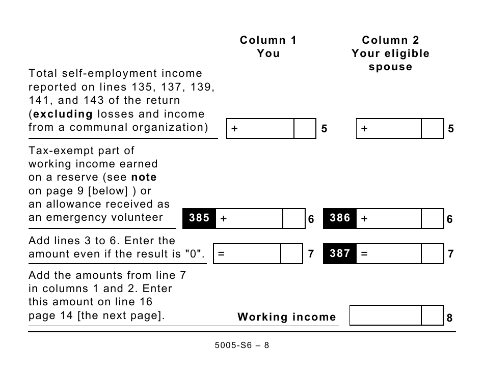Form 5005-S6 Schedule 6 Working Income Tax Benefit (Large Print) - Canada, Page 8