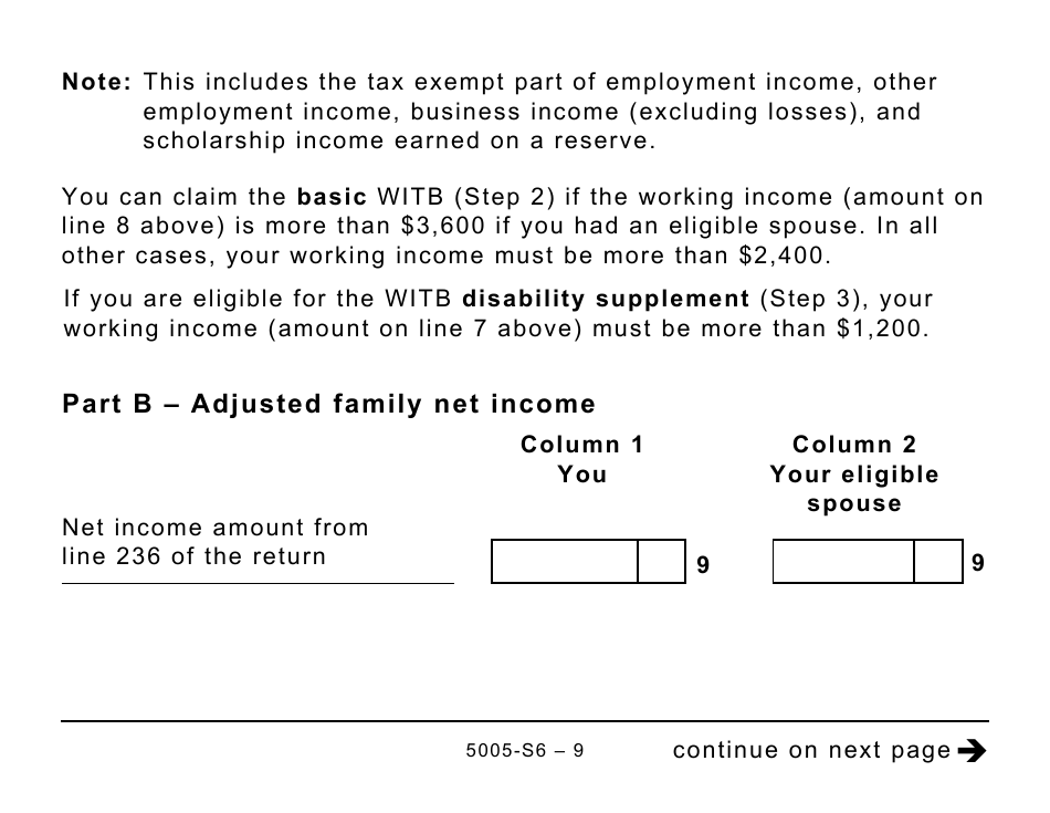 Form 5005-S6 Schedule 6 Working Income Tax Benefit (Large Print) - Canada, Page 9