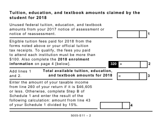 Form 5005-S11 Schedule 11 Federal Tuition, Education, and Textbook Amounts (Large Print) - Canada, Page 2