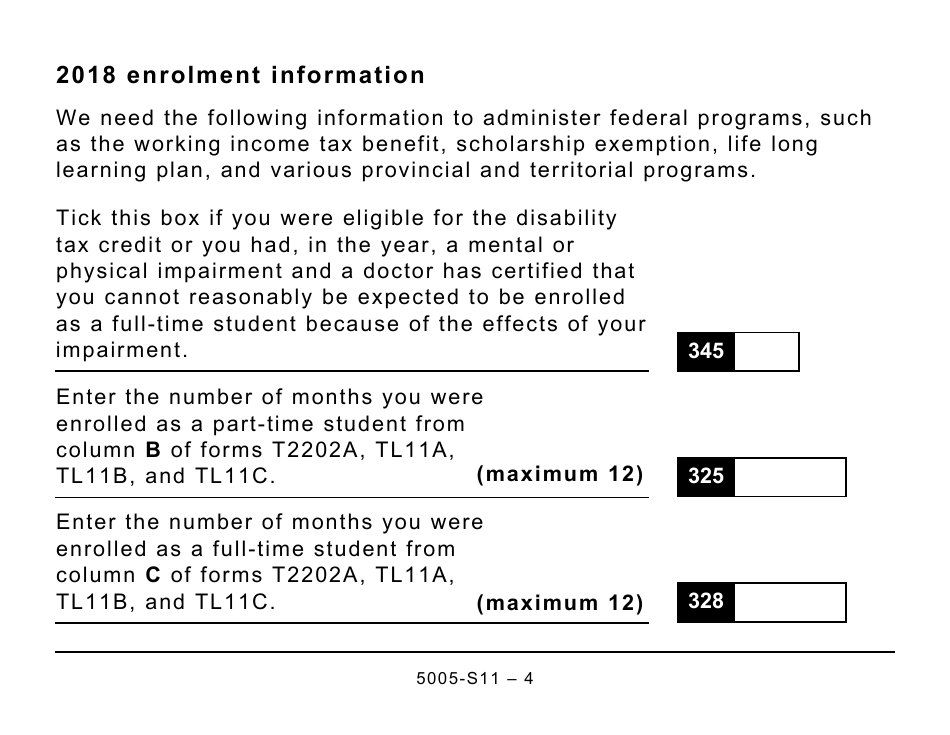 Form 5005-S11 Schedule 11 Federal Tuition, Education, and Textbook Amounts (Large Print) - Canada, Page 4