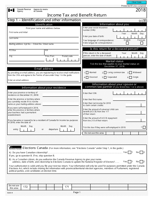 Form 5005-R Income Tax and Benefit Return - Canada, 2018