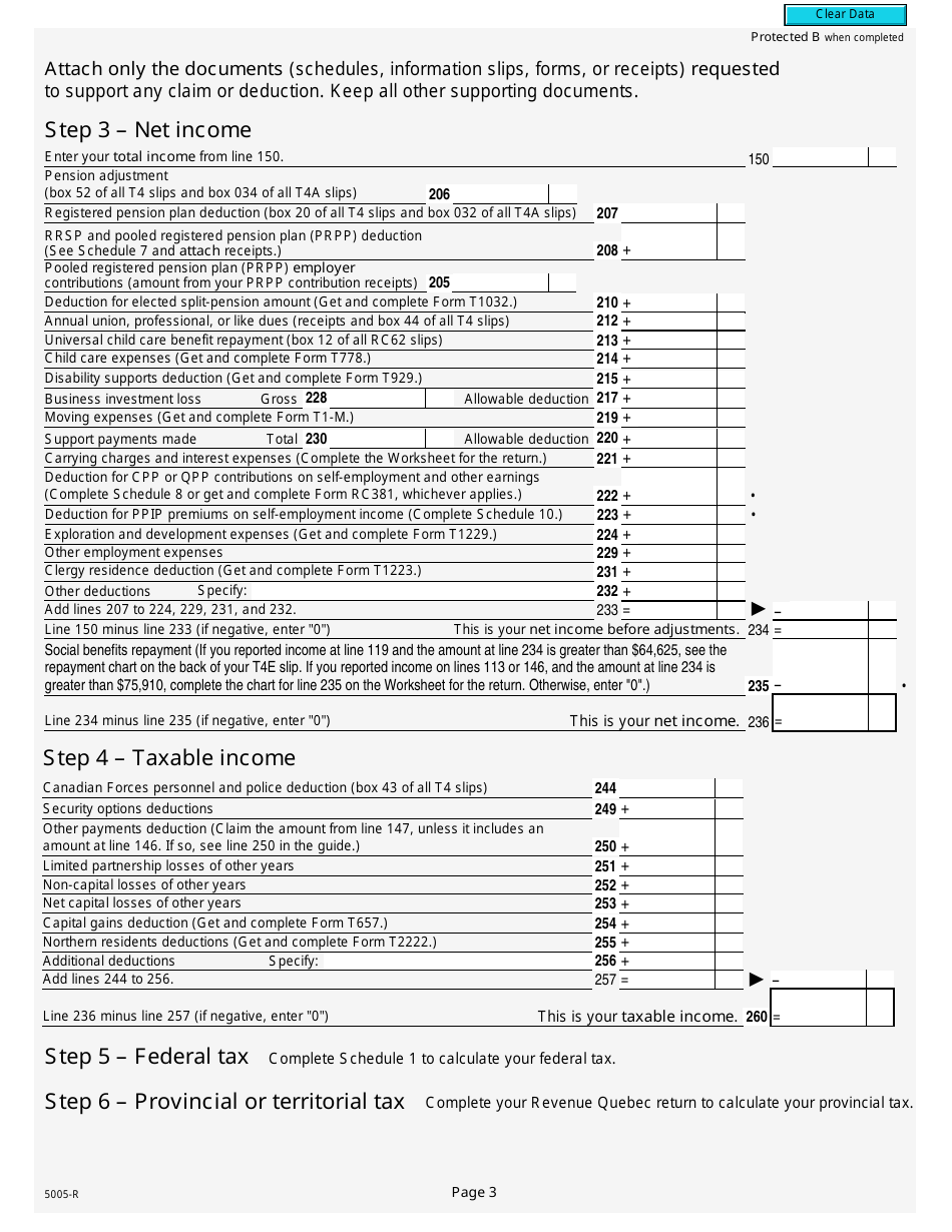 Form 5005-R Income Tax and Benefit Return - Canada, Page 3