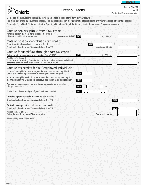 Form 5006-TC (ON479) 2018 Printable Pdf