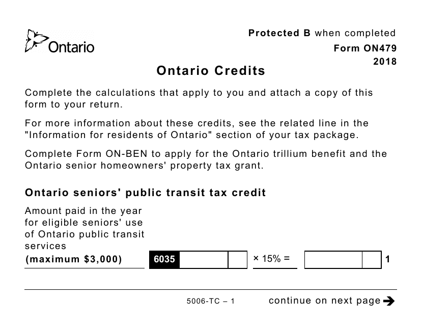 Form 5006-TC (ON479) Ontario Credits (Large Print) - Canada, 2018