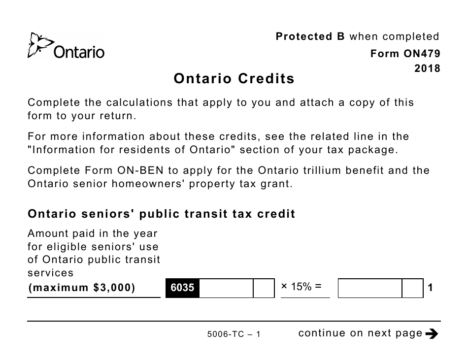 Form 5006-TC (ON479) Ontario Credits (Large Print) - Canada, Page 1